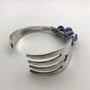 VTG Curved Fork Cutlery Bracelet w Wire Wrapped Glass Bead Accents 7” C & 2” D